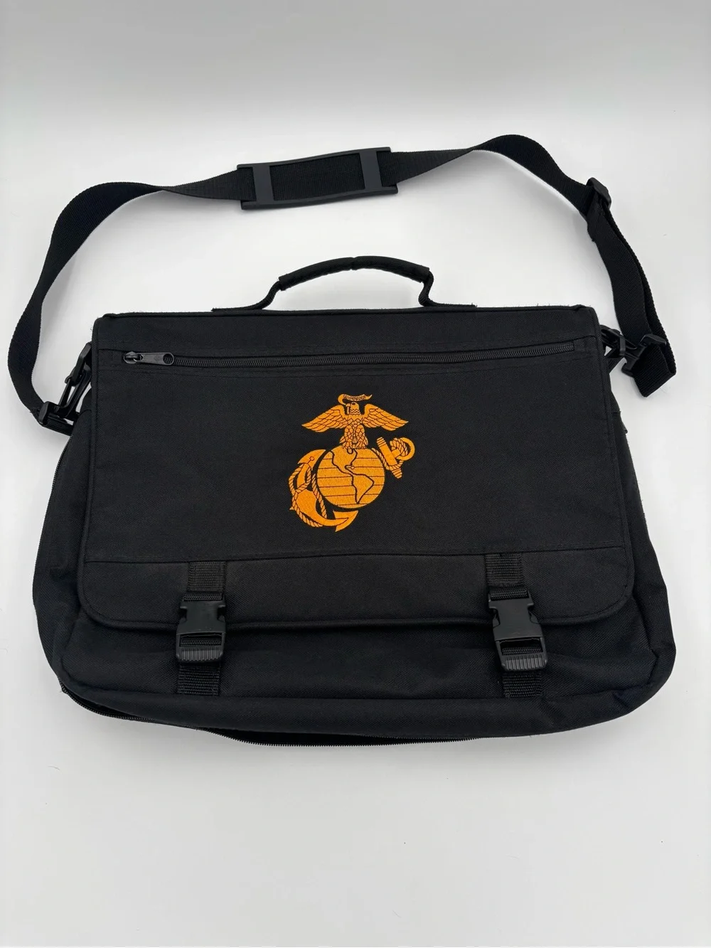 USMC Marine Corps Embroidered EGA Black Attache Messenger Laptop Bag